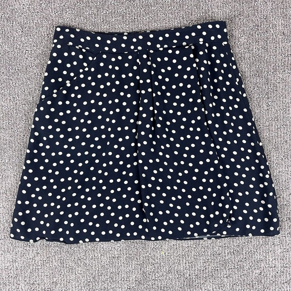 Cabi Skirt Womens Four Davis Mini Faux Wrap A Line Polka Dot Cottage Navy Blue